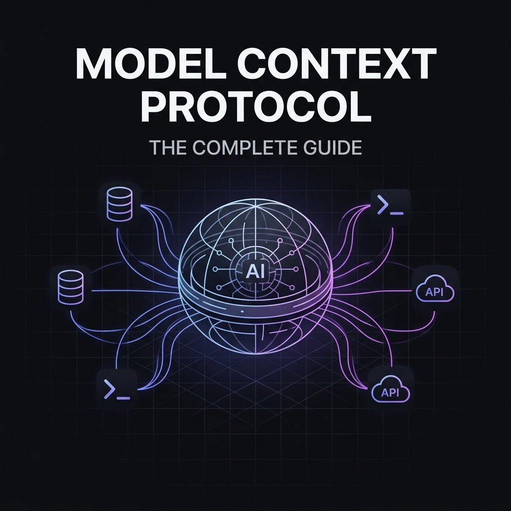 A futuristic network diagram representing Model Context Protocol with glowing nodes on a dark grid