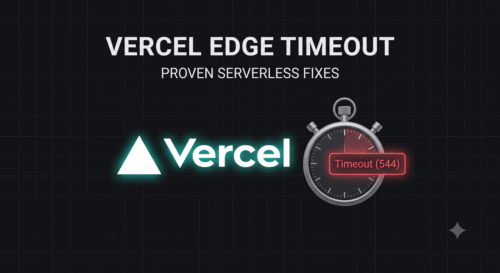 A glowing Vercel logo next to a stopwatch icon with a glowing red warning showing Timeout (544)